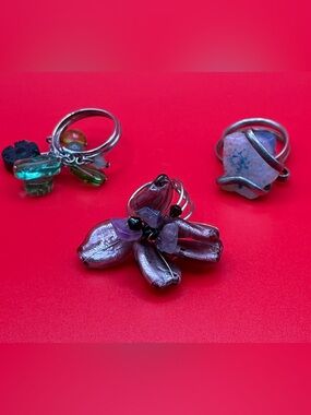 Vintage Artisan Wire Wrapped Rings Lot Boho Glass Stone Adjustable Jewelry